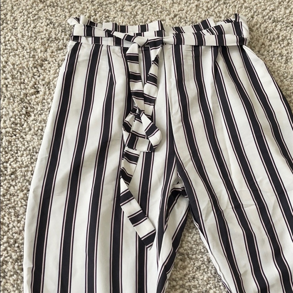 Paper bag striped lose pants